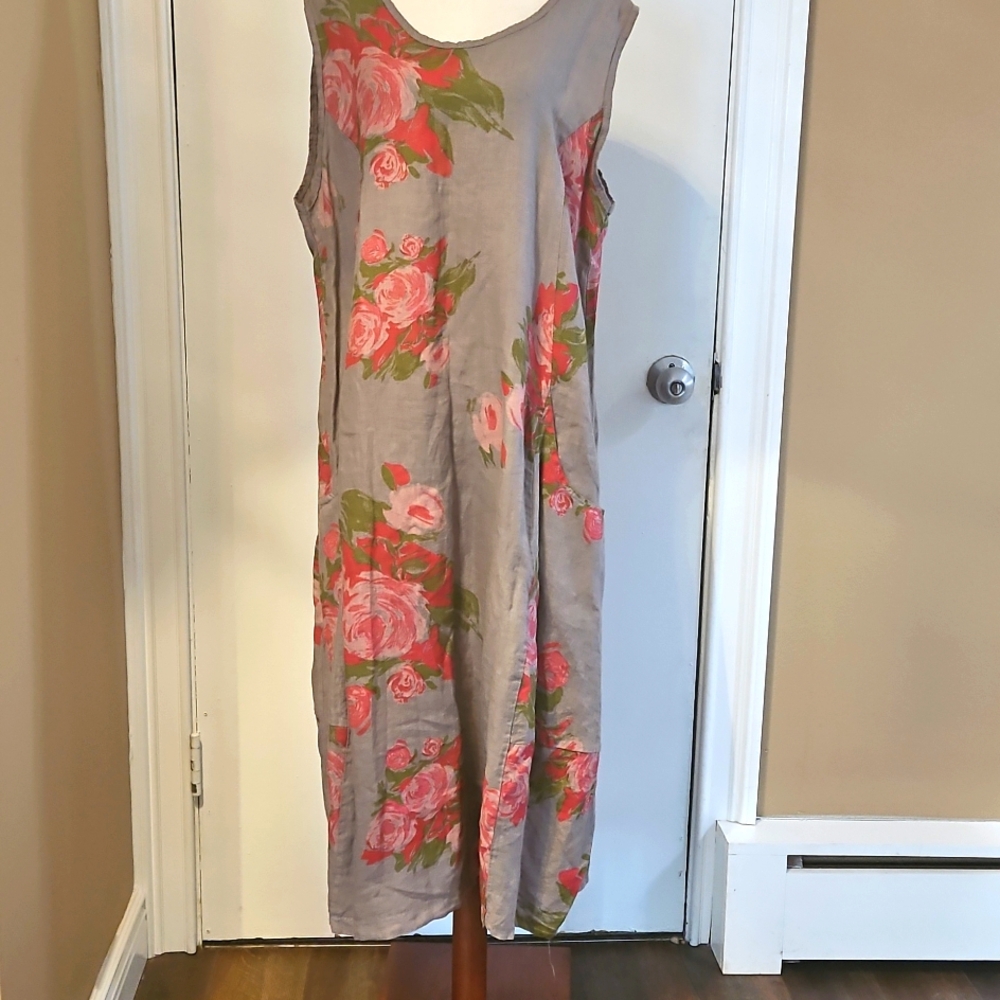 Vintage Linen Lagenlook, Casual Coastal Maxi Dress Medium
